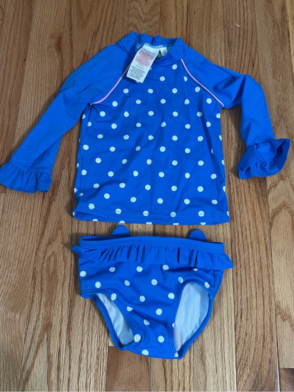 Baby Boden Blue and White Polka Dot Long-Sleeve Rashguard Set size 6-12 months